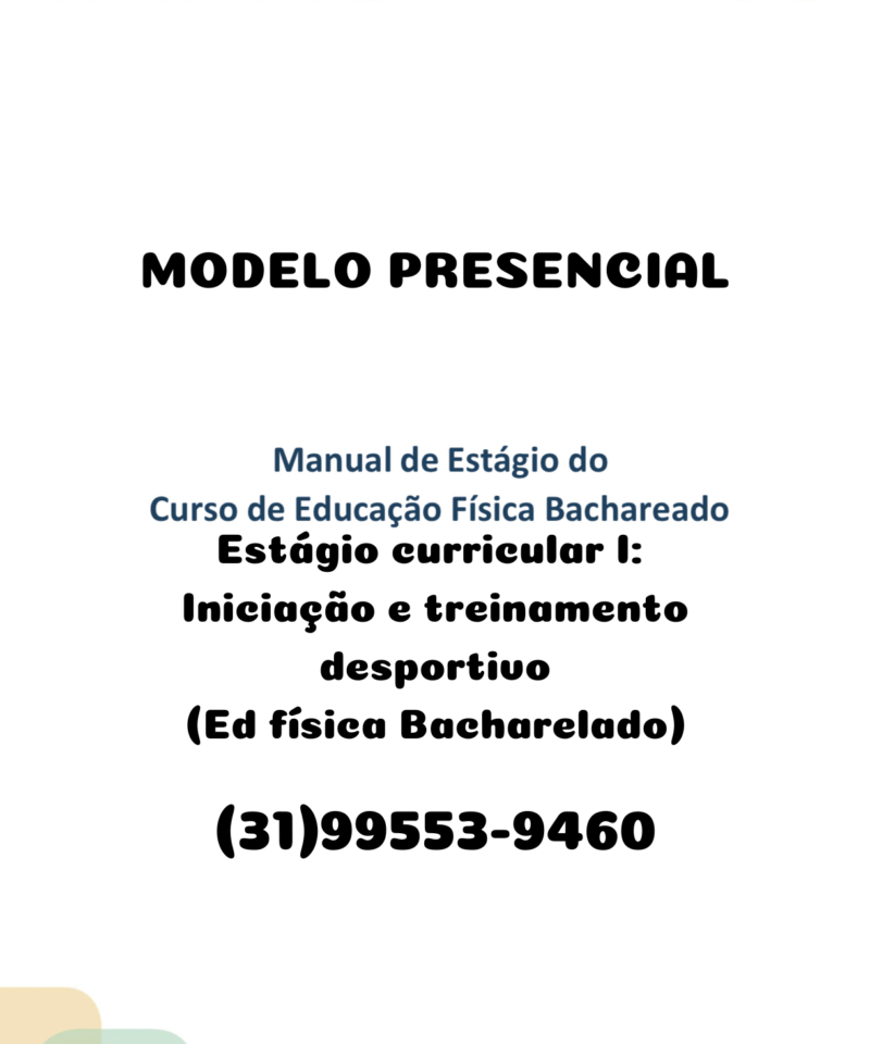 Estágio I: Iniciação e treinamento desportivo (Educação física Bacharelado) Curso: Educação física Bacharelado Semestre: 6° regular e 5°flex INTRODUÇÃO 1. RELATO DAS ATIVIDADES DESENVOLVIDAS NO LOCAL/INSTITUIÇÃO CONCEDENTE 2. RELATO DOS ARTIGOS DE METODOLOGIAS, ESTRATÉGIAS E ABORDAGENS USADOS NO CAMPO DE ATUAÇÃO PROFISSIONAL 3. RELATO DE ESTUDO DE REFERÊNCIAS ADICIONAIS 4. RELATO DA ANÁLISE DO LOCAL DE ATUAÇÃO DO ESTÁGIO 5. RELATO DAS METODOLOGIAS UTILIZADAS PELO SUPERVISAR DE CAMPO 6. RELATO DA OBSERVAÇÃO 7. RELATO DA PARTICIPAÇÃO 8. APRESENTAÇÃO DO PLANO DE INTERVENÇÃO 9. RELATO DOS APONTAMENTOS DO SUPERVISOR DE CAMPO 10. RELATO DE INTERVENÇÃO 11. ANÁLISE REFLEXIVA SOBRE AS ETAPAS DE CAMPO 12. APRESENTAÇÃO DOS DOCUMENTOS PEDAGÓGICOS CONSIDERAÇÕES FINAIS VALIDAÇÃO DO RELATÓRIO REFERÊNCIAS Estágio I: Iniciação e treinamento desportivo (Educação física Bacharelado)