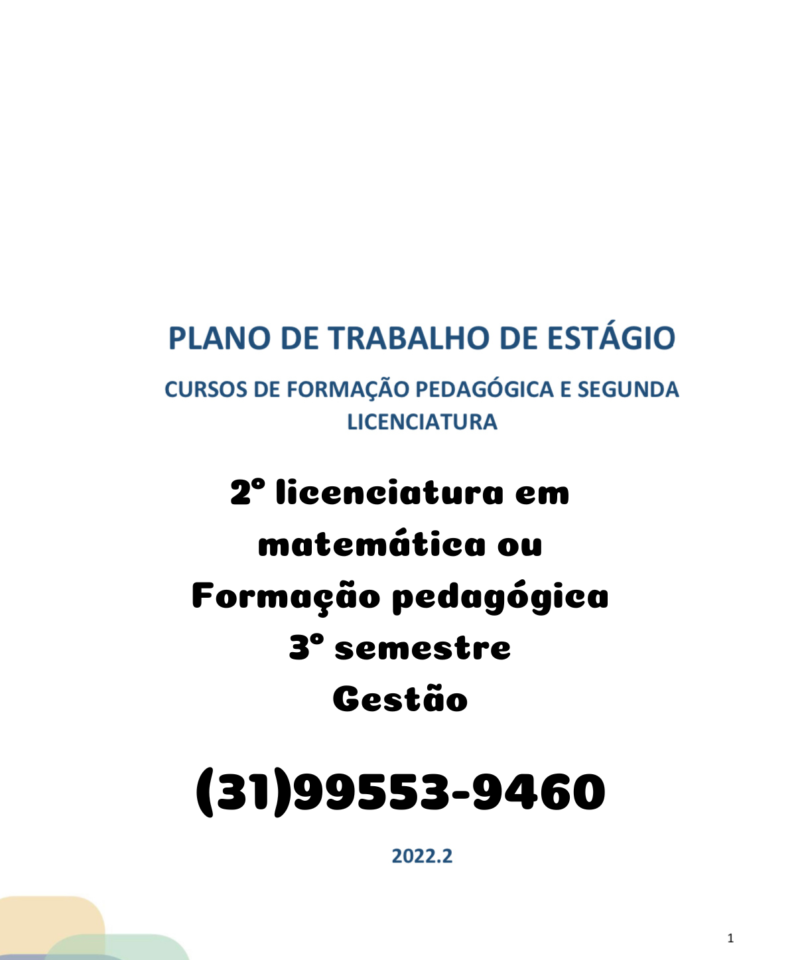 Estágio ensino médio e/ou Educação Profissional II: Gestão (Matemática)