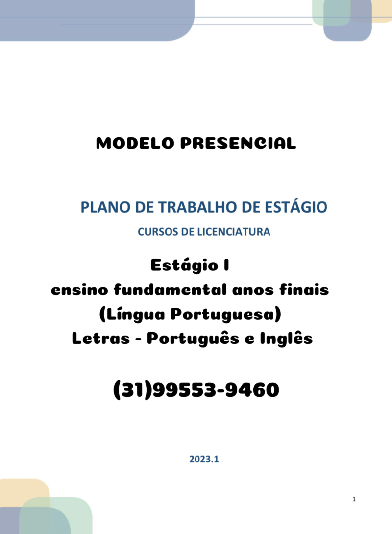 Estágio I ensino fundamental anos finais (Língua Portuguesa) Letras - Português e Inglês