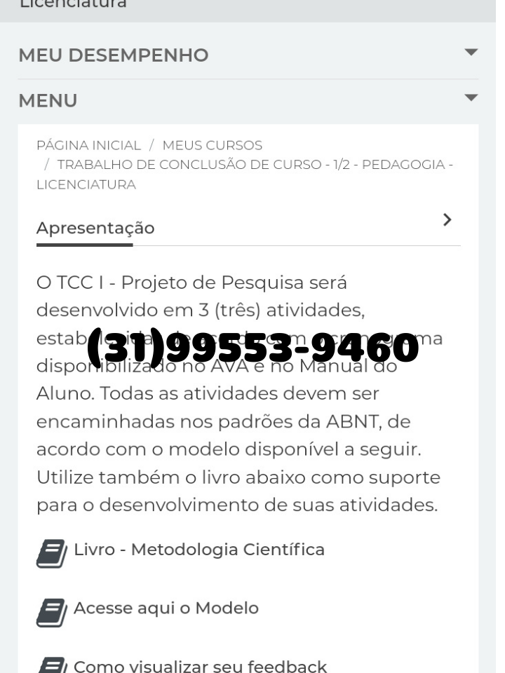 Trabalho de conclusão de curso TCC 1/2 Pedagogia Licenciatura