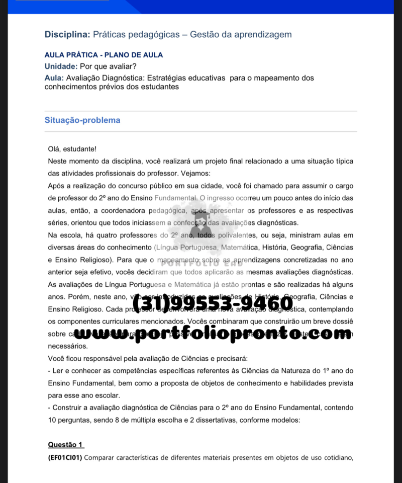 Plano de aula Práticas pedagógicas – Gestão da aprendizagem