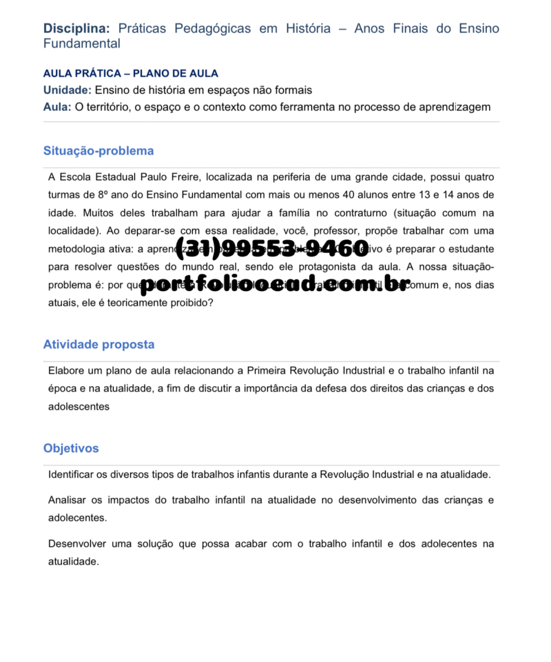 Plano de aula práticas pedagógicas em História - anos finais do ensino fundamental