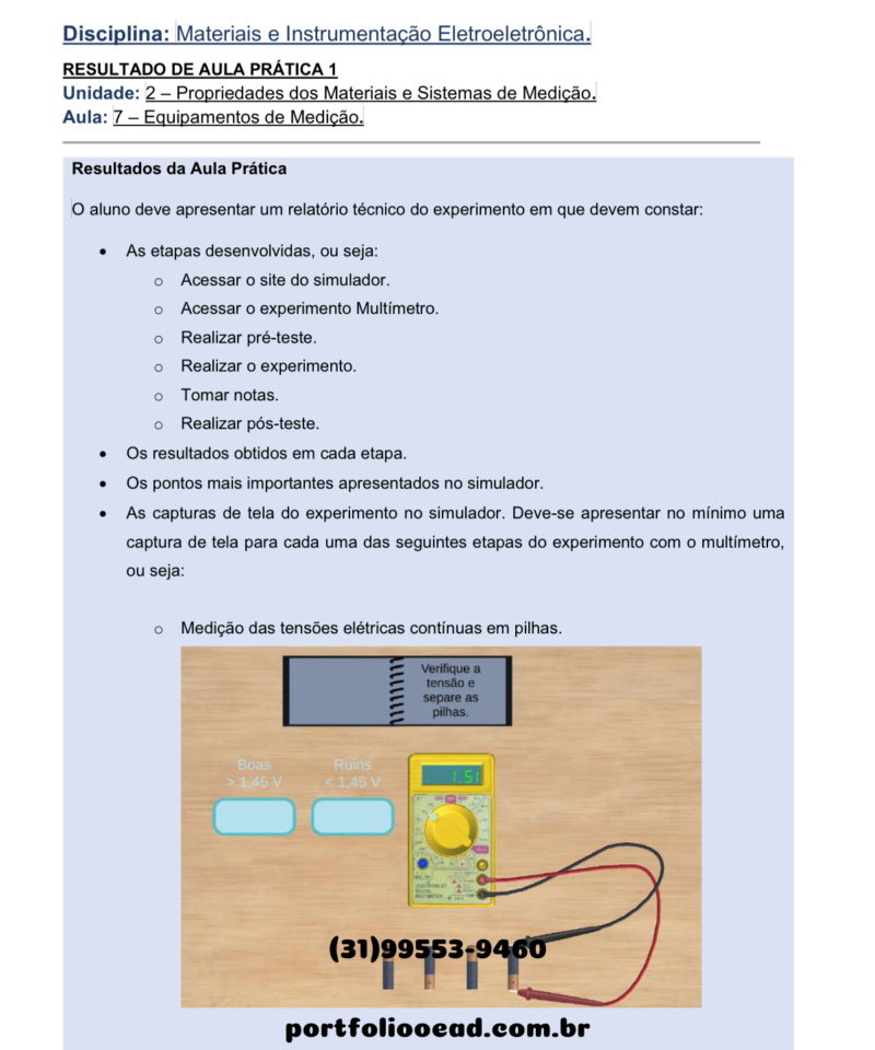 Aula prática Materiais e Instrumentação Eletroeletrônica