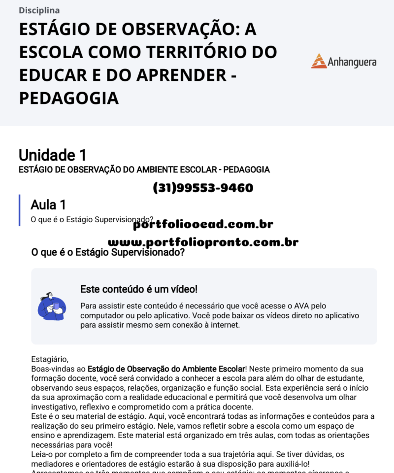 Estágio de observação A escola como território do educar e do aprender